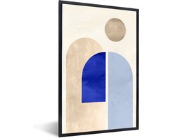 FrameYourWall® - Fotolijst met poster 40x60 - Modern art - Blauw - Beige - Vormen - Fotokader van hout - Kaders en lijsten - Houten fotolijstje - Wissellijst voor muurposter - Picture en photo frame - Posterlijst - Fotohouder
