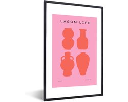FrameYourWall® - Fotolijst met poster 40x60 - Moderne kunst - Roze - Quotes - Lagom life - Fotokader van hout - Kaders en lijsten - Houten fotolijstje - Wissellijst voor muurposter - Picture en photo frame - Posterlijst - Fotohouder