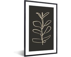 FrameYourWall® - Fotolijst met poster 40x60 - Plant - Line art - Grijs - Natuur - Botanisch - Fotokader van hout - Kaders en lijsten - Houten fotolijstje - Wissellijst voor muurposter - Picture en photo frame - Posterlijst - Fotohouder