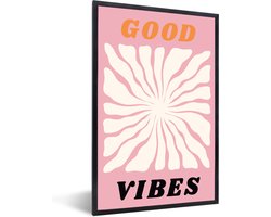 FrameYourWall® - Fotolijst met poster 40x60 - Retro - Quotes - Good vibes - Hippie - Roze - Fotokader van hout - Kaders en lijsten - Houten fotolijstje - Wissellijst voor muurposter - Picture en photo frame - Posterlijst - Fotohouder