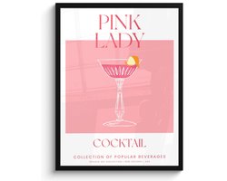 FrameYourWall® - Fotolijst met poster 50x70 cm - Foto in lijst - Cocktail - Pink lady - Fotokader van hout - Kaders en lijsten - Wissellijst muurposter - Picture en photo frame - Posterlijst decoratie - Fotohouder - Roze muurdecoratie