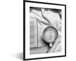 FrameYourWall® - Fotolijst met poster 60x80 - Fotografie - Zwart wit - Koffie - Boek - Fotokader van hout - Kaders en lijsten - Houten fotolijstje - Wissellijst voor muurposter - Picture en photo frame - Posterlijst - Fotohouder