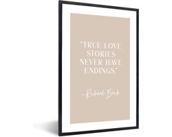 FrameYourWall® - Fotolijst met poster 60x90 - Quotes - True love stories - Tekst - Pastel - Fotokader van hout - Kaders en lijsten - Houten fotolijstje - Wissellijst voor muurposter - Picture en photo frame - Posterlijst - Fotohouder
