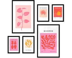 FrameYourWall® - Fotowand met exclusieve posters - Artistic Carnival - Fotolijst collage kleurrijk - Fotokader met poster - Kaders en lijsten - Photo frame - Wanddecoratie - Fotocollage muurdecoratie - Muurposter met zwarte lijst - 6 delige fotomuur