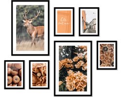 FrameYourWall® - Fotowand met exclusieve posters - Autumn Artistry - Fotolijst collage herfst - Fotokader met poster - Kaders en lijsten - Wissellijst - Wanddecoratie - Fotocollage muurdecoratie - Muurposter met zwarte lijst - 7 delige fotomuur