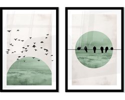 FrameYourWall® - Fotowand met exclusieve posters - Bird Lover - Fotolijst collage minimalisme - Fotokader met poster - Kaders en lijsten - Fotohouder - Wanddecoratie natuur - Fotocollage muurdecoratie - Muurposter met zwarte lijst - 2 delige fotomuur