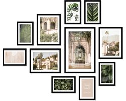FrameYourWall® - Fotowand met exclusieve posters - Botanical Beauty - Fotolijst collage groen - Fotokader met poster - Kaders en lijsten - Wissellijst - Wanddecoratie - Fotocollage muurdecoratie - Muurposter met zwarte lijst - 11 delige fotomuur