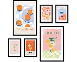 FrameYourWall® - Fotowand met exclusieve posters - Colourful Expressions - Fotolijst collage kunst - Fotokader met poster - Kaders en lijsten - Wissellijst - Wanddecoratie - Fotocollage muurdecoratie - Muurposter met zwarte lijst - 6 delige fotomuur