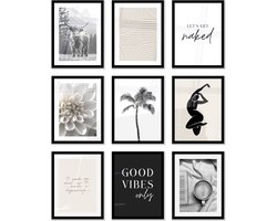 FrameYourWall® - Fotowand met exclusieve posters - Excelent Mix - Fotolijst collage zwart wit - Fotokader met poster - Kaders en lijsten - Wissellijst - Wanddecoratie - Fotocollage muurdecoratie - Muurposter met zwarte lijst - 6 delige fotomuur