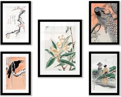 FrameYourWall® - Fotowand met exclusieve posters - Japandi Aesthetics - Fotolijst collage kunst - Fotokader met poster - Kaders en lijsten - Photo frame - Wanddecoratie - Fotocollage muurdecoratie - Muurposter met zwarte lijst - 5 delige fotomuur