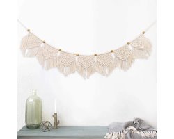 Franjekrans 100 cm – geweven, vintage kleuren, macrame wanddecoratie，Hangende boho wandversiering voor woonkamer en slaapkamer – handgemaakt
