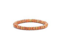 Frank 1967 7FB-0624 Kralen Armband - Heren - Rekbaar - Oranje - Imperial Stone - 6 x 3 mm - 19 cm - Staal - Goudkleurig