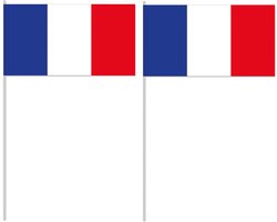 Frankrijk zwaaivlaggetjes - 10x - 12 x 24 cm - papieren vlag - met stokje 40 cm
