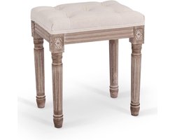 Franse Bank met Gestoffeerde Zitting en Houten Rubberen Poten - Voor Eetkamer, Hal, Slaapkamer, Woonkamer - 30 x 40 x 47 cm