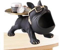 Franse Bulldog Hondenbeeld - Sleutelbakje Tafeldecoratie - Sieraden Opbergen - Hars Materiaal - 1224 Grams - Zwart