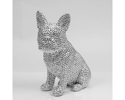 Franse Bulldog Sculptuur, Hond Standbeeld Zittend Decor, Woondecoratie, Accessoires Ambachten Hars Dier Ornament Beeldje Woonkamer Sculptuur, Zilver