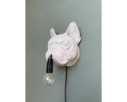 Franse Bulldog Wandlamp - Grijs - Bulldog - Dierenlamp - E14 Fitting - LED geschikt - Met Montagesysteem - Voor Woonkamer, Slaapkamer, Kinderkamer en Hal - Sprado Design