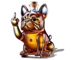 Franse Bulldog Whisky Karaf - Decoratieve Flessenhouder - 300 ml Glazen Karaf voor Whisky, Wijn en Likeuren - Grappig 3D Ontwerp met Middelvinger - Thuisbar Accessoire voor Mannen en Vaders - Ideaal Cadeau voor Whisky Liefhebbers