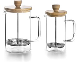 Franse koffiemachine, koffiepers, koffiezetapparaat met zuiger, Franse kan voor filterkoffie, 6 kopjes, 0'80L, staal en hout [Energieklasse A+]