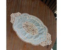 Franse ovale kleedjes, elegante fluwelen placemats vazenonderzetters borduurwerk ladekast sjaal (grootte: 55 x 35 cm) (blauw)