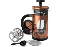 Franse pers koffiemaker - roestvrijstalen cafetière met glazen kan - handmatige koffiezetter met koperen afwerking - koffie pers klein - 12 oz - 0.35 l stainless steel press
