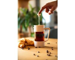 Franse Pers Koffiezetapparaat, 350 ml, 600 ml, 1 L, Glazen Koffiepers, Koffiezetapparaat voor Thuis, Reizen, Kamperen, Inclusief Onderzetter, Lepel, Vervangingsfilter (Beige, 350 ml (2 Kopjes)