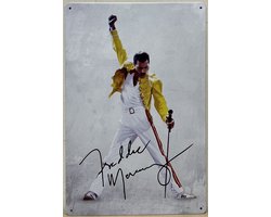 Freddie Mercury Queen met microfoon wit Reclamebord van metaal METALEN-WANDBORD - MUURPLAAT - VINTAGE - RETRO - HORECA- BORD-WANDDECORATIE -TEKSTBORD - DECORATIEBORD - RECLAMEPLAAT - WANDPLAAT - NOSTALGIE -CAFE- BAR -MANCAVE- KROEG- MAN CAVE