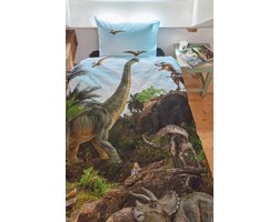 FREEK VONK Dappere Dinos dekbedovertrek - Eenpersoons - 140x200 - Naturel