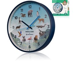 Freek Vonk x BRESSER - Wandklok voor Kinderen - Met leuke dierenprint - Stil Uurwerk - Diameter 25cm