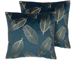FREESIA - Sierkussen set van 2 - Blauwgroen - 45 x 45 cm - Fluweel