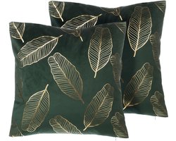 FREESIA - Sierkussen set van 2 - Donkergroen - 45 x 45 cm - Fluweel