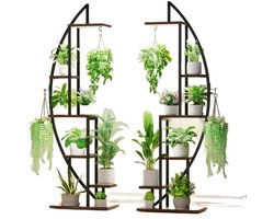 Freestanding 6-Tier Plant Shelf (Metal & Wood) - Grow Lights Included - Balcony Indoor Iron Art Flower Rack for Green Plants & Background Wall