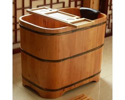 Freestanding Indoor Wooden Hot Tub for Adults – Novihome Japanese Cedar Soaking Bathtub with Portable Pop-Up Drain – Compact Spa & Bathroom Relaxation Tub, 100cm/39.3in