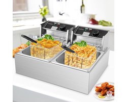 Freidora - Frituurpan Commercieel - 5000W - Professionele grote Horeca frituurpan - Dubbele friteuse - 2 x 6 liter - 2 x 230V - RVS - frietpannen - frietpan - 44x55x31.5 cm (DxBxH) - 5000W