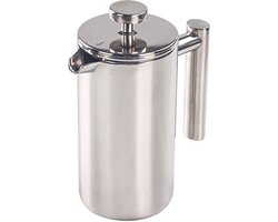 French Press koffiemaker, 1,5 liter, roestvrij staal, dubbelwandig geïsoleerd, zilver, 1500 ml