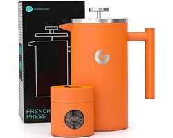 French Press Koffiezetapparaat - Dubbelwandig Geïsoleerd, 1 Liter Inhoud, Roestvrij Staal, Oranje
