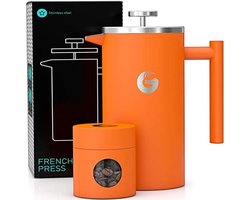 French Press Koffiezetapparaat - Dubbelwandig Geïsoleerd, 1 Liter Inhoud, Roestvrij Staal, Oranje