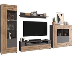 Freno woonkamercombinatie grijs Nox Eiken NB - 40x350x195cm