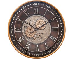 Fresco Wandklok Ø 60 cm – Vintage Koper – Bewegende Tandwielen – Klassiek Industrieel & Stil Uurwerk