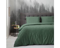 Fresh & Co - Eenpersoons Dekbedovertrek  Embossed Art Deco - Olijfgroen 140x220 cm - Microvezel - Dekbedovertrek met kussensloop