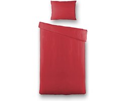 Fresh & Co - Eenpersoons Dekbedovertrek Silk Satin - Rood 140x220 cm - Microvezel - Dekbedovertrek met kussensloop