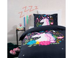 Fresh & Co - Junior Dekbedovertrek Happy Unicorn 140x200 cm - Katoen - Dekbedovertrek met 2 kussenslopen