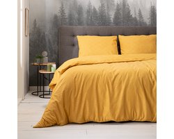 Fresh & Co - Lits-jumeaux Dekbedovertrek Embossed Art Deco - Okergeel 240x220 cm - Microvezel - Dekbedovertrek met 2 kussenslopen