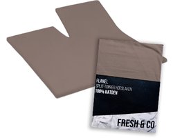 Fresh & CO Splittopper Hoeslaken Flanel- 180 x 200 - Taupe- OP=OP