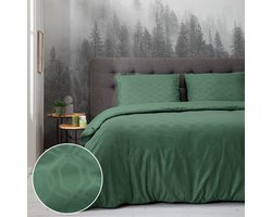 Fresh & Co - Tweepersoons Dekbedovertrek Embossed Art Deco - Olijfgroen 200x220 cm - Microvezel - Dekbedovertrek met 2 kussenslopen
