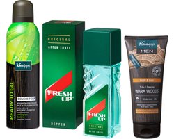 Fresh Up Cadeauset After Shave & Kneipp Men - Fresh Up After Shave Depper - Kneipp Men Douchefoam Ready To Go - Kneipp Mini Douche Men 2-in-1 Warm Woods