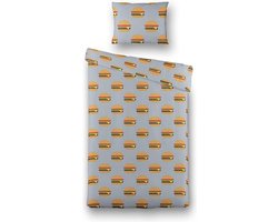 Fresh&Co  Kids - Eenpersoons Kinderdekbedovertrek Burgers 140x200 cm - Katoen - Kinderdekbedovertrek met kussensloop
