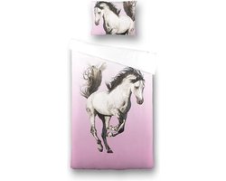 Fresh&Co  Kids - Eenpersoons Kinderdekbedovertrek Majestic Horse 140x200 cm - Katoen - Kinderdekbedovertrek met kussensloop