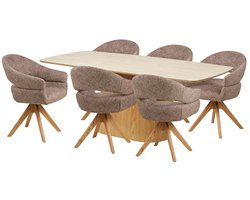 Frida eethoek eettafel 6 stoelen sandkleurig.