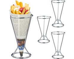 frietzakhouder set van 4 - 16 x 9,5 cm - rvs - voor patat en fingerfood - zilver